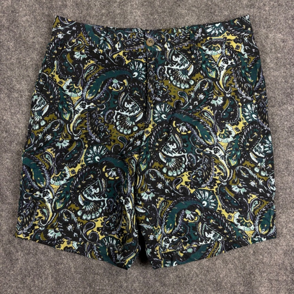 Tasso Elba Mens 30 Green Paisley 100% Linen Shorts Casual Vacation Summer Print